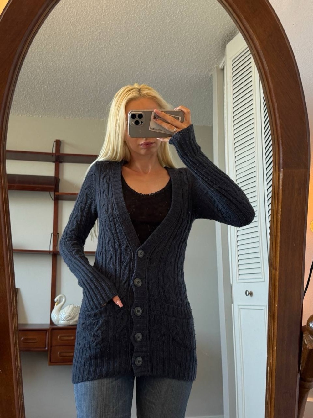 Vintage Abercrombie & Fitch Navy Cable-Knit Button Cardigan